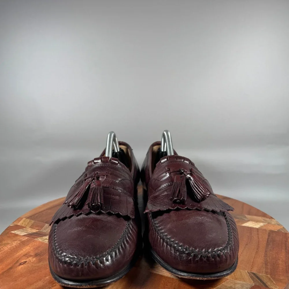 Johnston & Murphy Mens 9.5 W Burgundy Leather Tassel Kiltie Loafers 15 0834